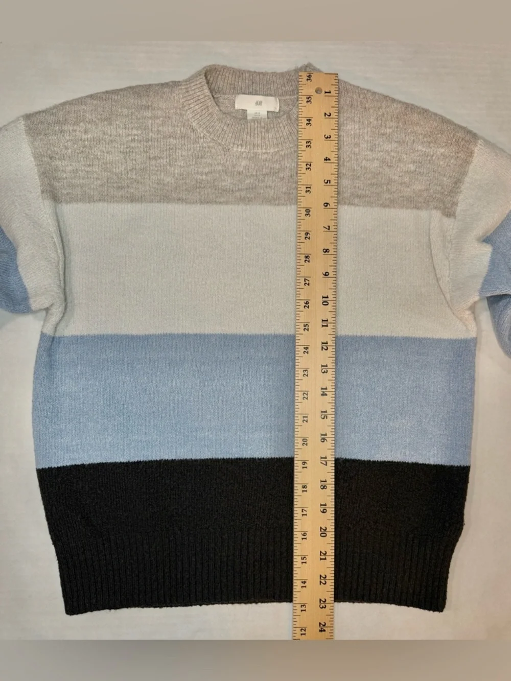 H&M Colorblock Knit Sweater Blue Gray White Black Crew Neck Pullover Size S - Picture 6 of 15